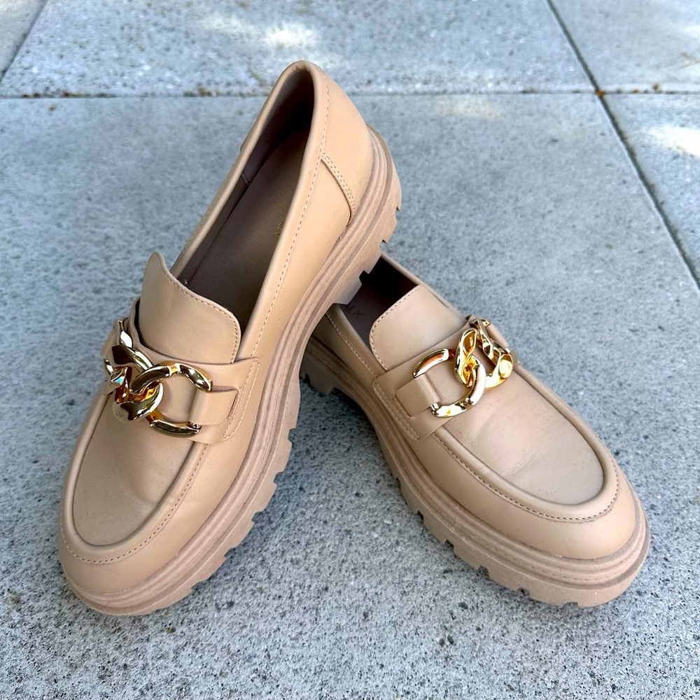 Women’s Chunky Sole Loafers with Metal Chain Detail